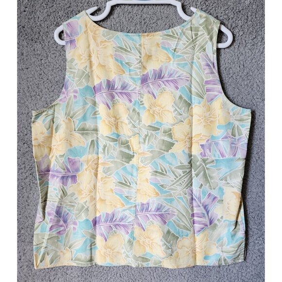 Natural Elements Women's Sleeveless V Neck Hawaiian Shirt 100% Silk Camp Size 14 - Picture 8 of 9